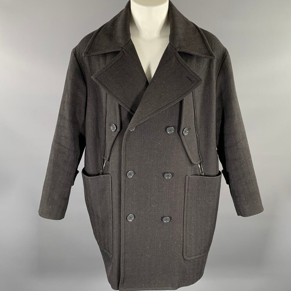 GOLDEN GOOSE Size S Black Herringbone Wool Mohair Peacoat Coat